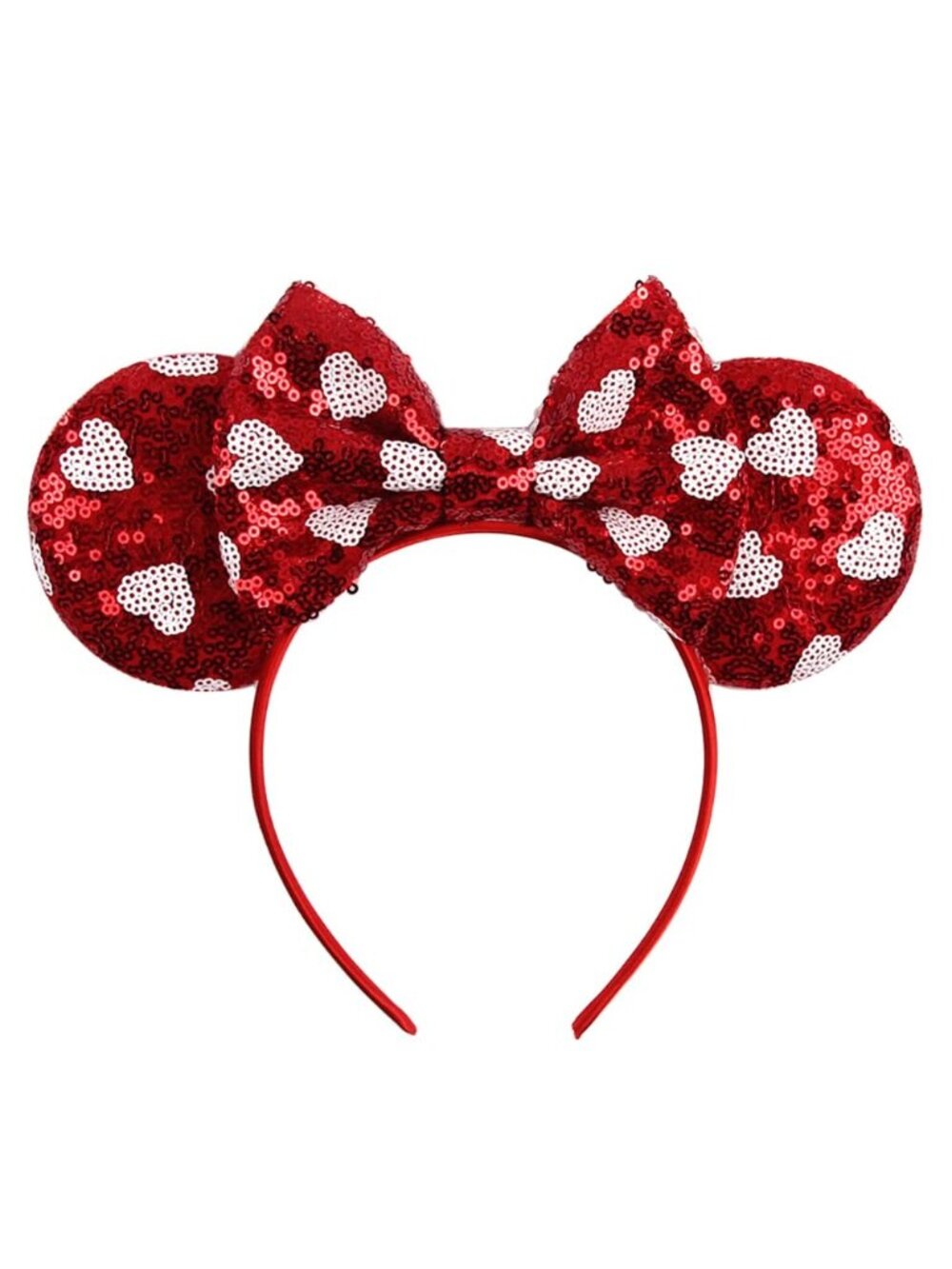 Women Red White Heart Shiny Bow Mickey Mouse Hair Headband For Cosplay